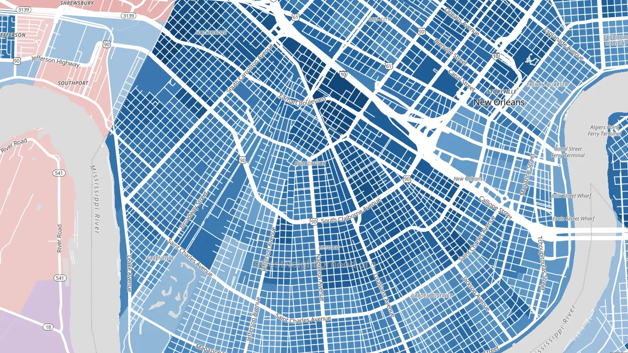 Broadmoor, New Orleans, LA block-group political-lean map
