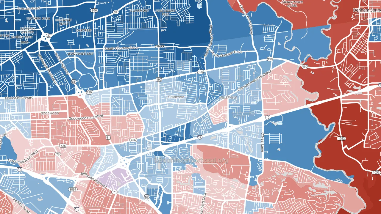 Broadmoor-Sherwood, Baton Rouge, LA block-group political-lean map
