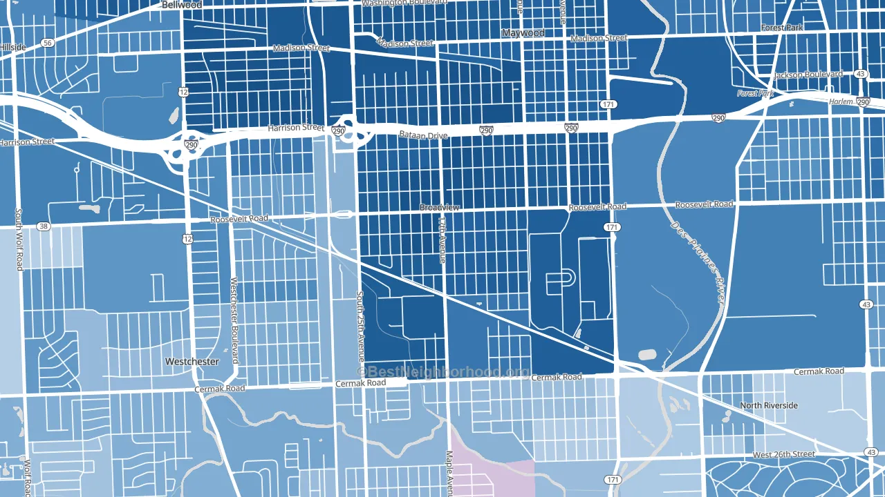 Broadview, IL block-group political-lean map