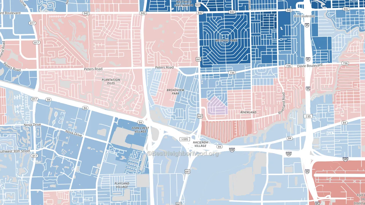 Broadview Park, Fort Lauderdale, FL block-group political-lean map