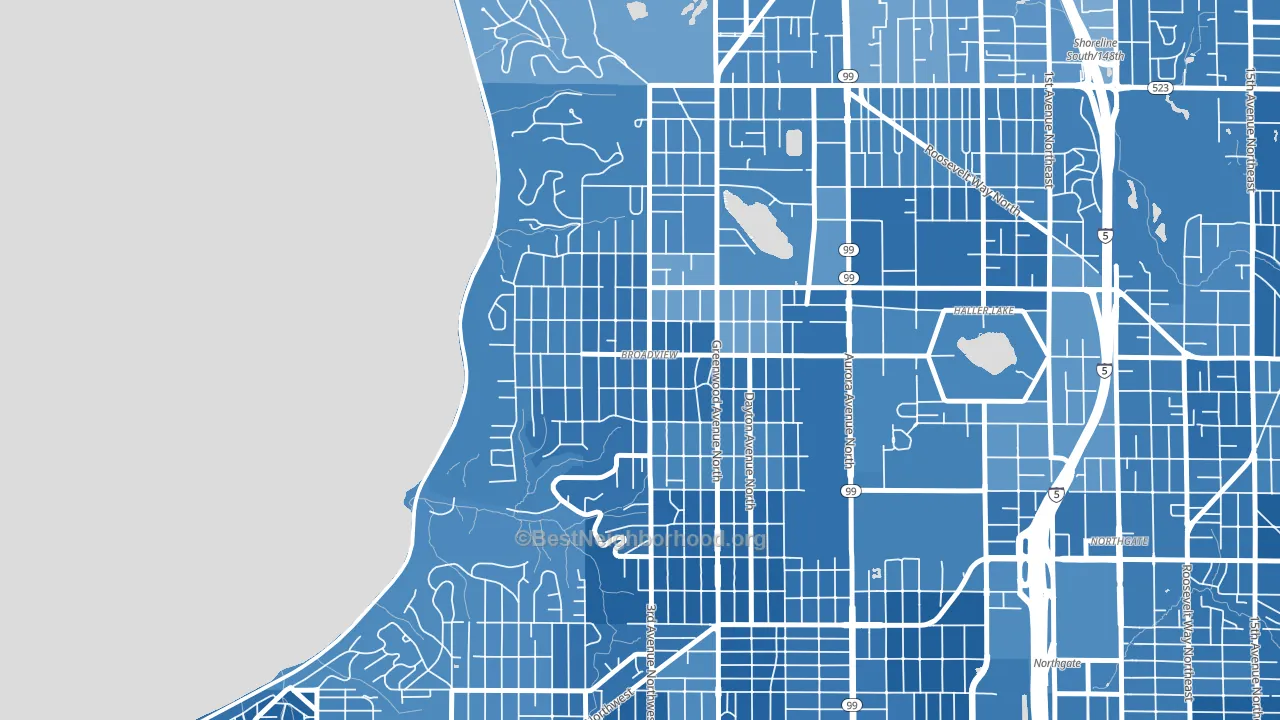 Broadview, Seattle, WA block-group political-lean map