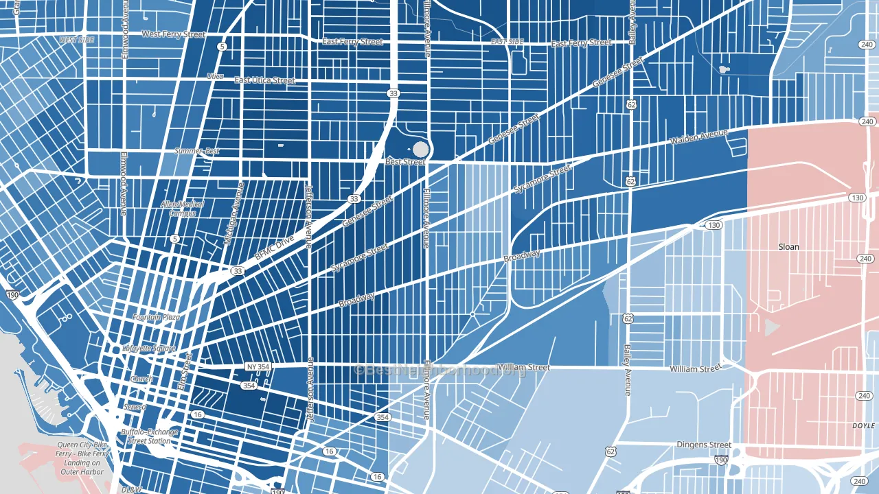 Broadway-Fillmore, Buffalo, NY block-group political-lean map