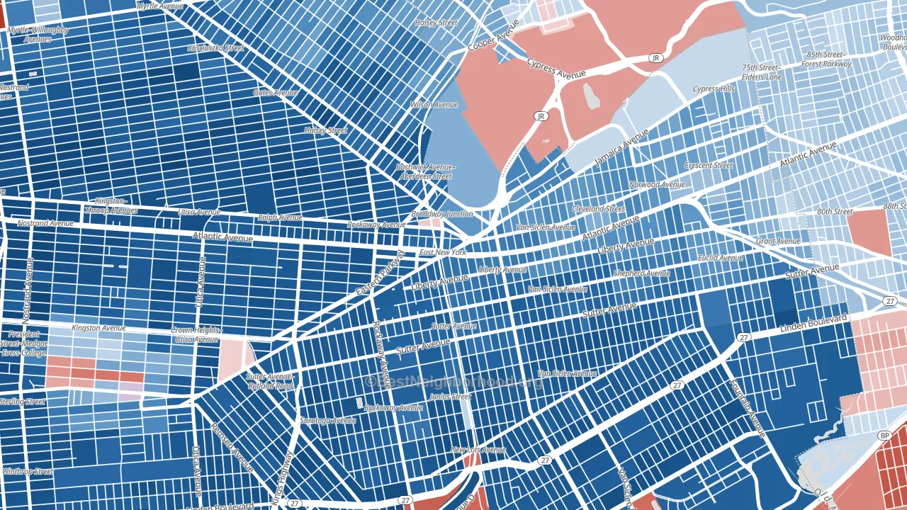 Broadway Junction, Brooklyn, NY block-group political-lean map