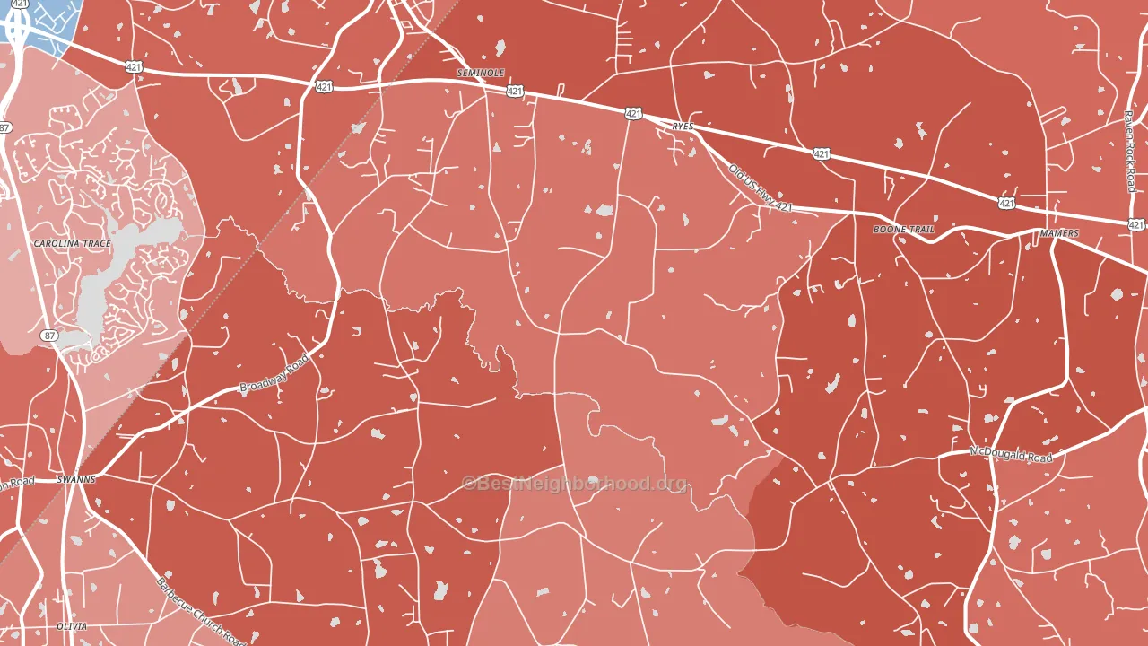 Broadway, NC block-group political-lean map