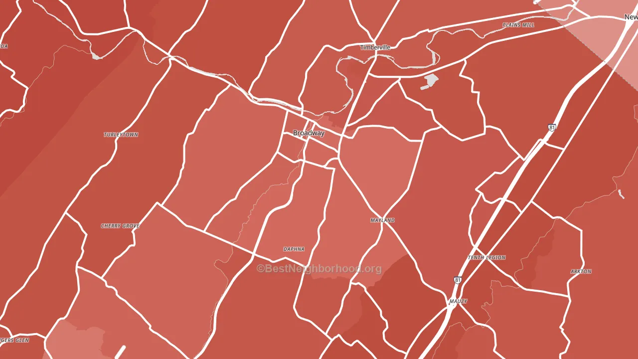 Broadway, VA block-group political-lean map