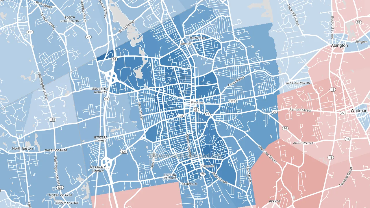 Brockton, MA block-group political-lean map