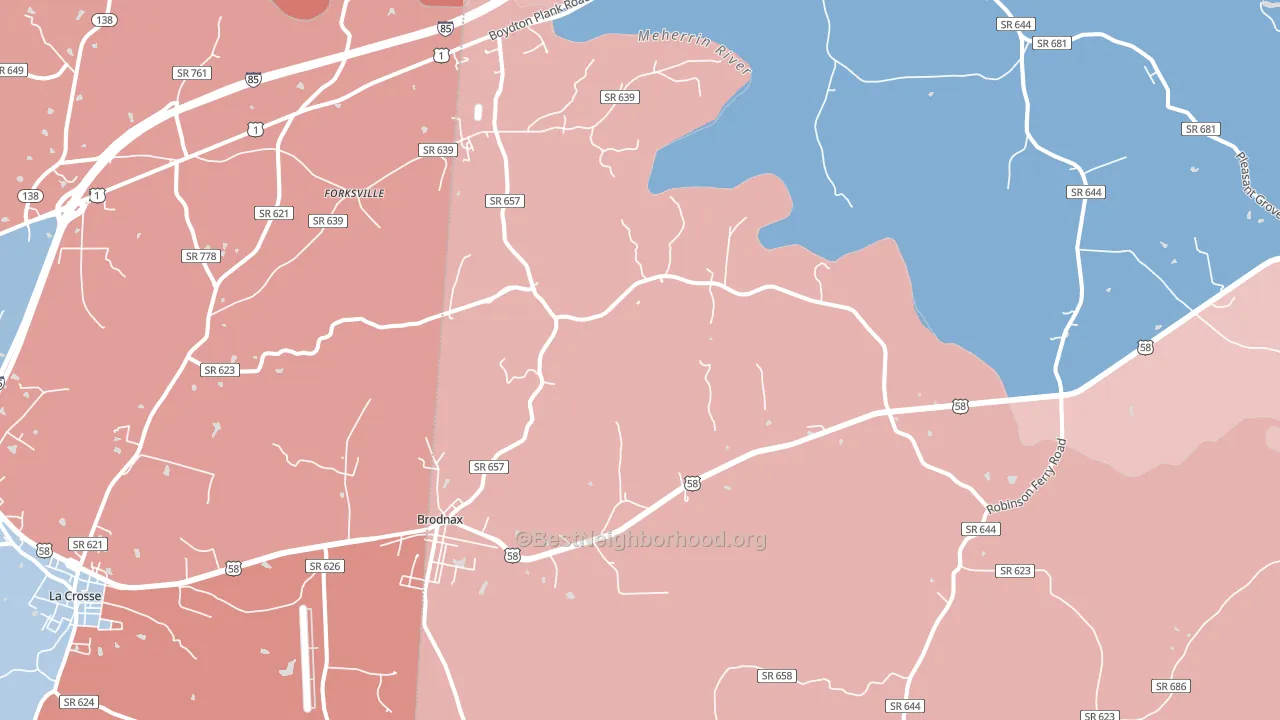Brodnax, VA block-group political-lean map