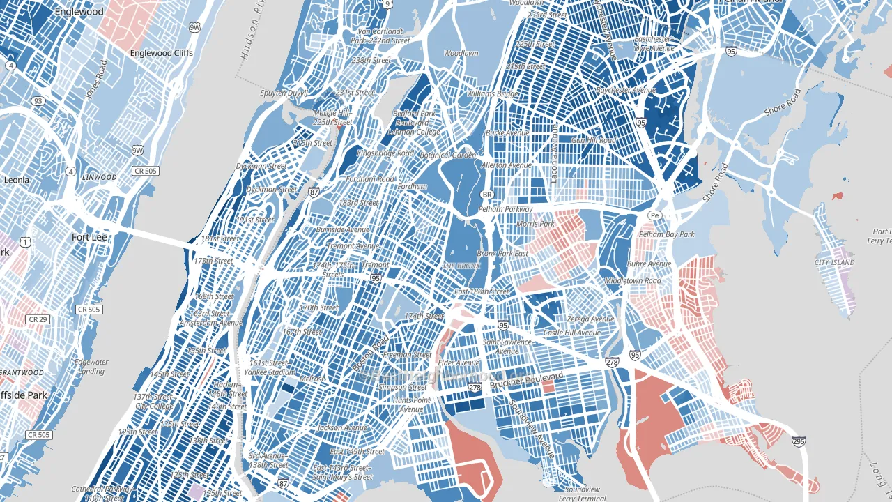 Bronx, NY block-group political-lean map