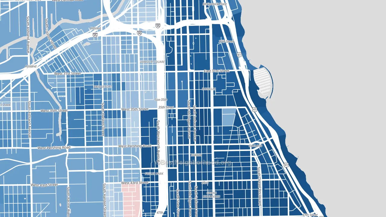 Bronzeville, Chicago, IL block-group political-lean map