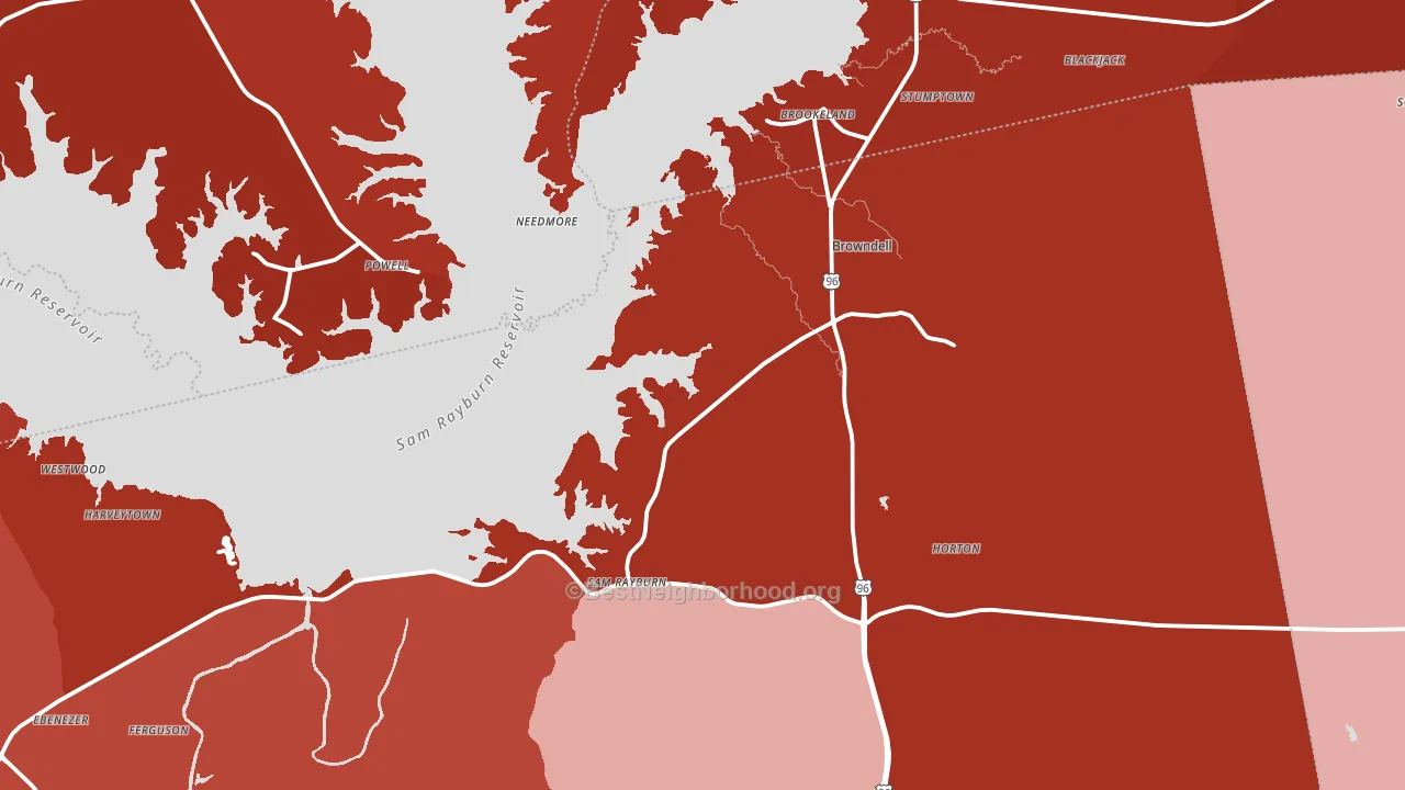 Brookeland, TX block-group political-lean map