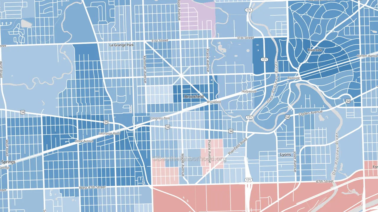 Brookfield, IL block-group political-lean map