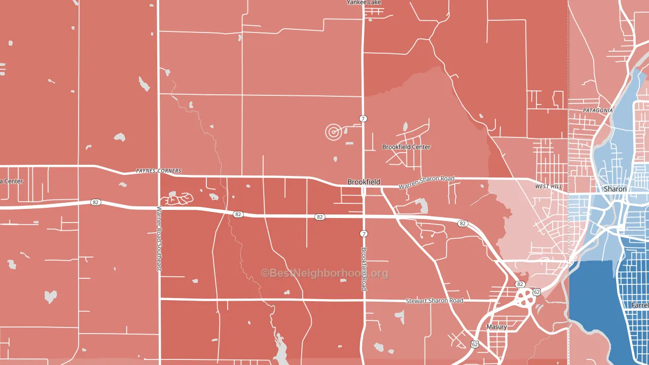 Brookfield, OH block-group political-lean map