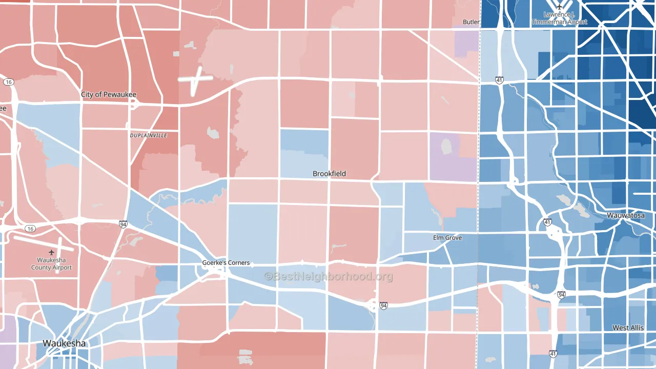 Brookfield, WI block-group political-lean map