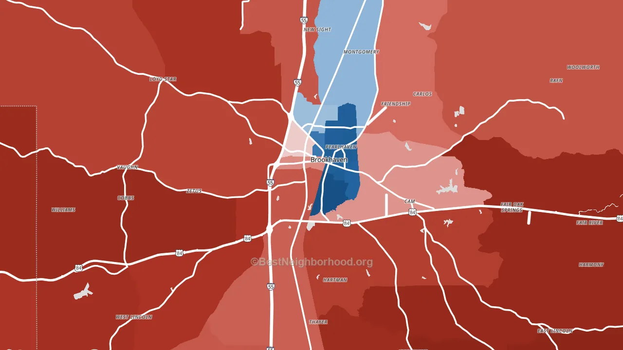 Brookhaven, MS block-group political-lean map