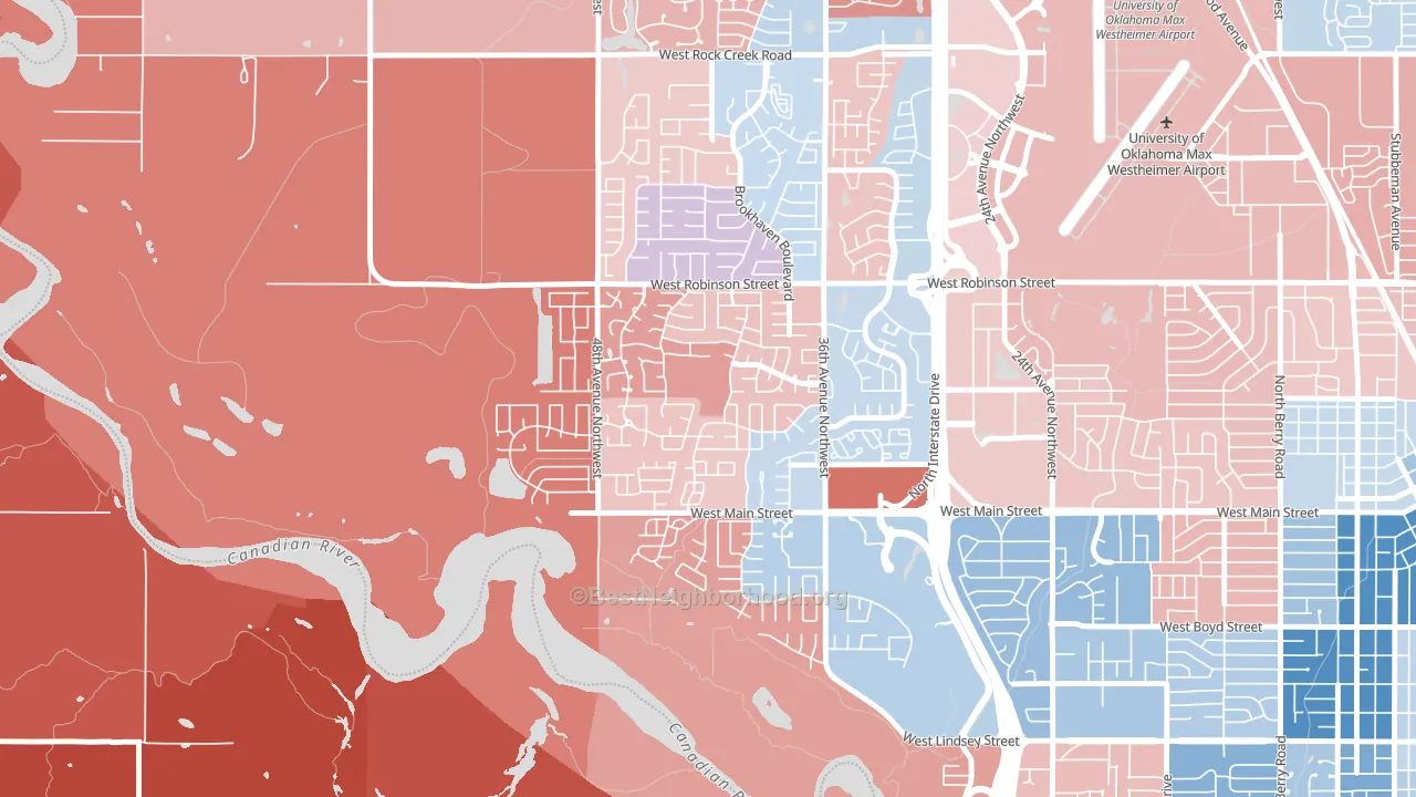 Brookhaven, Norman, OK block-group political-lean map
