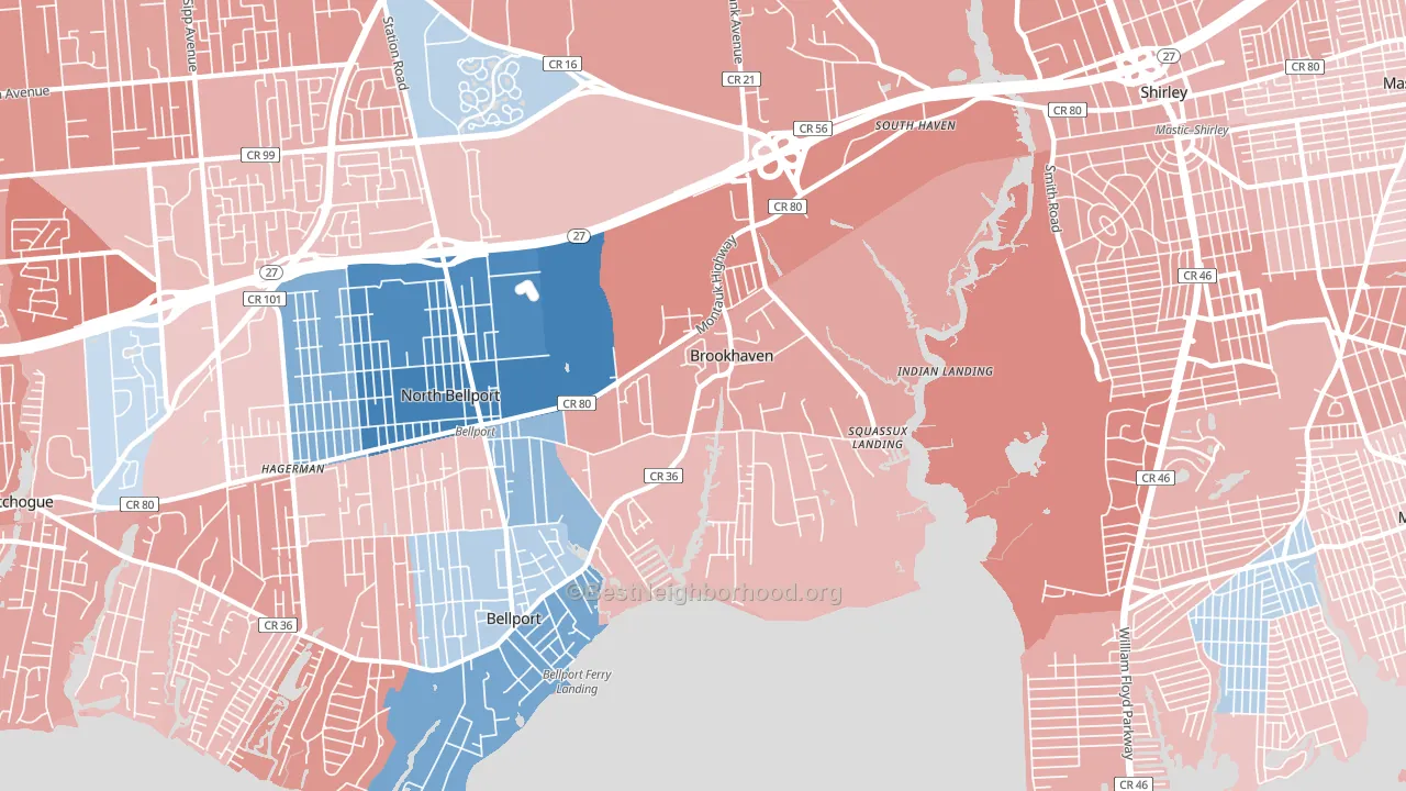 Brookhaven, NY block-group political-lean map