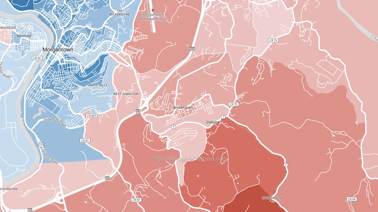 Brookhaven, WV block-group political-lean map