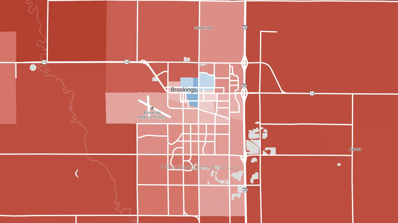 Brookings, SD block-group political-lean map