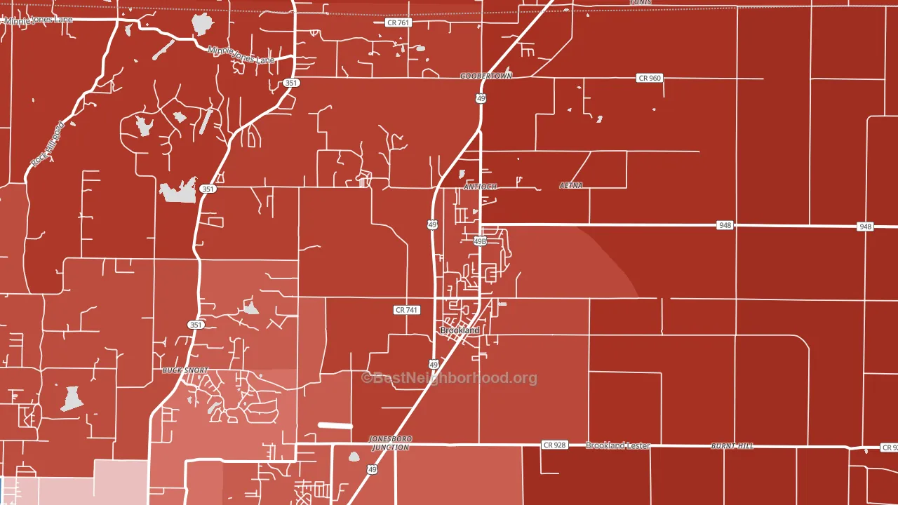 Brookland, AR block-group political-lean map