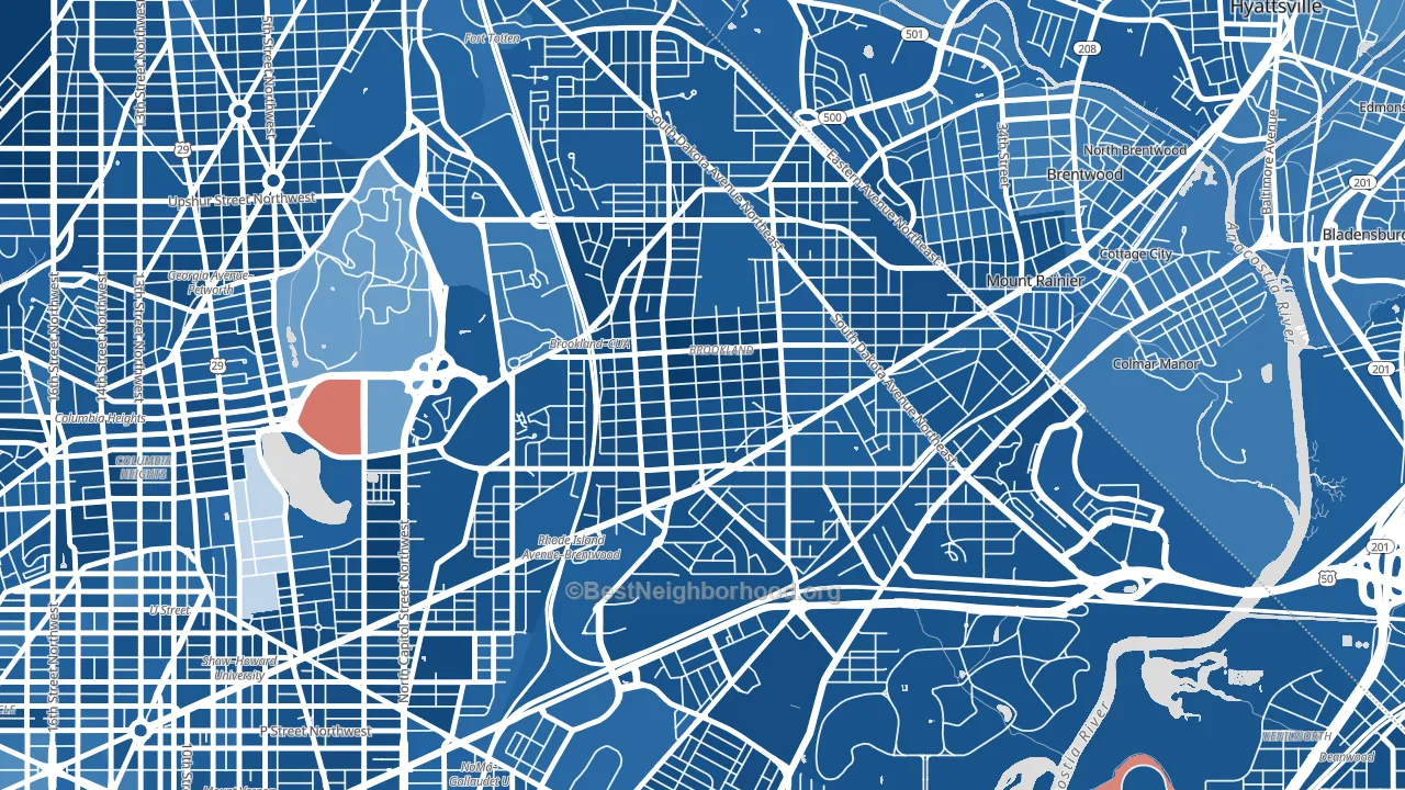Brookland, Washington, DC block-group political-lean map