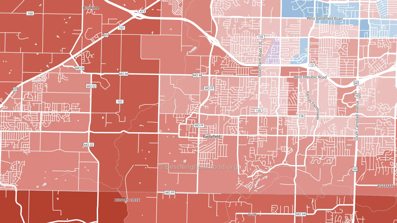 Brookline Station, MO block-group political-lean map