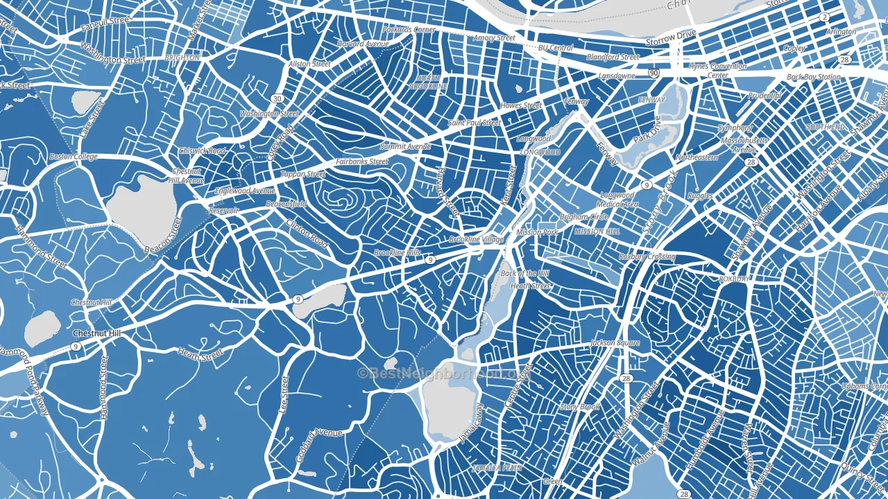 Brookline Village, Brookline, MA block-group political-lean map