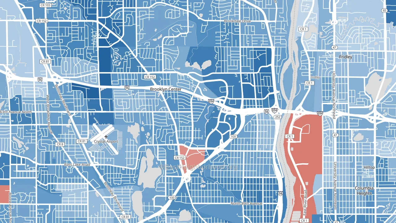 Brooklyn Center, MN block-group political-lean map