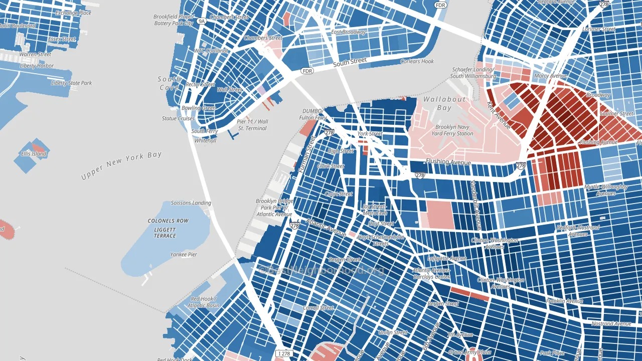 Brooklyn Heights, Brooklyn, NY block-group political-lean map
