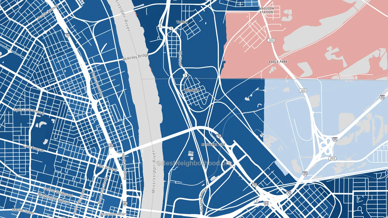 Brooklyn, IL block-group political-lean map