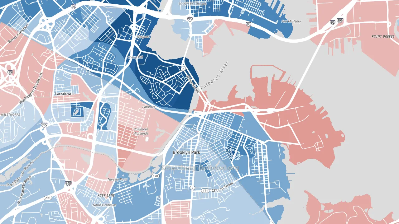 Brooklyn, MD block-group political-lean map