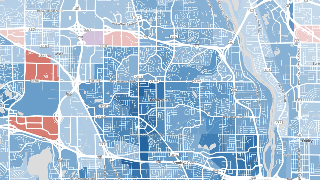 Brooklyn Park, MN block-group political-lean map