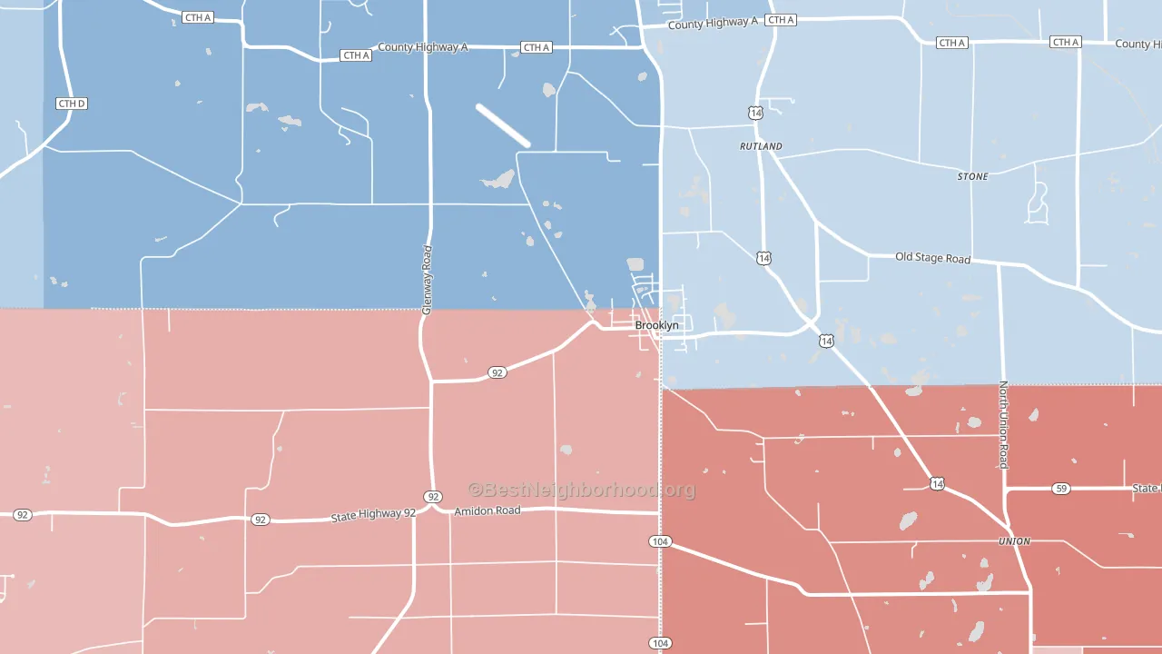 Brooklyn, WI block-group political-lean map