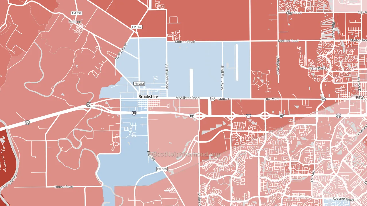 Brookshire, TX block-group political-lean map