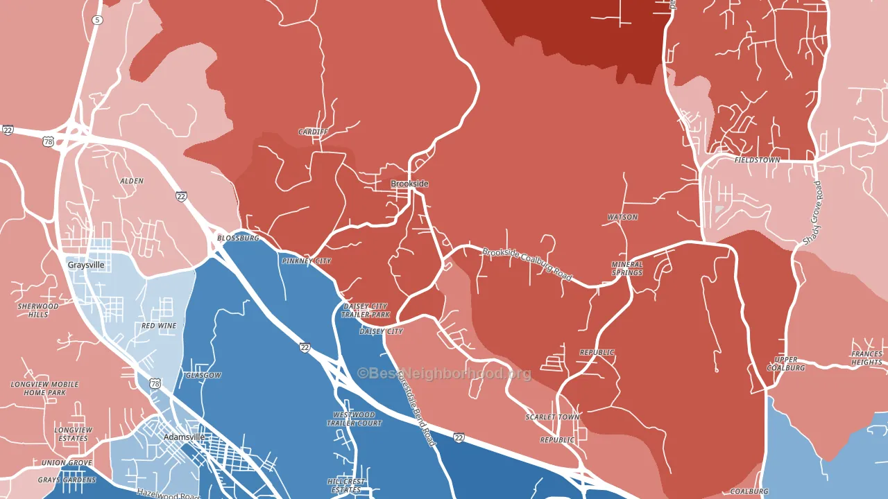 Brookside, AL block-group political-lean map