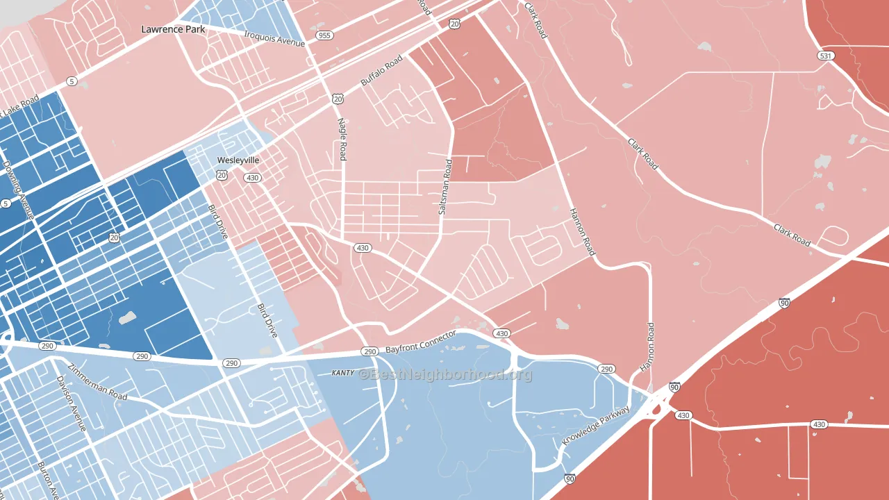 Brookside, Erie, PA block-group political-lean map