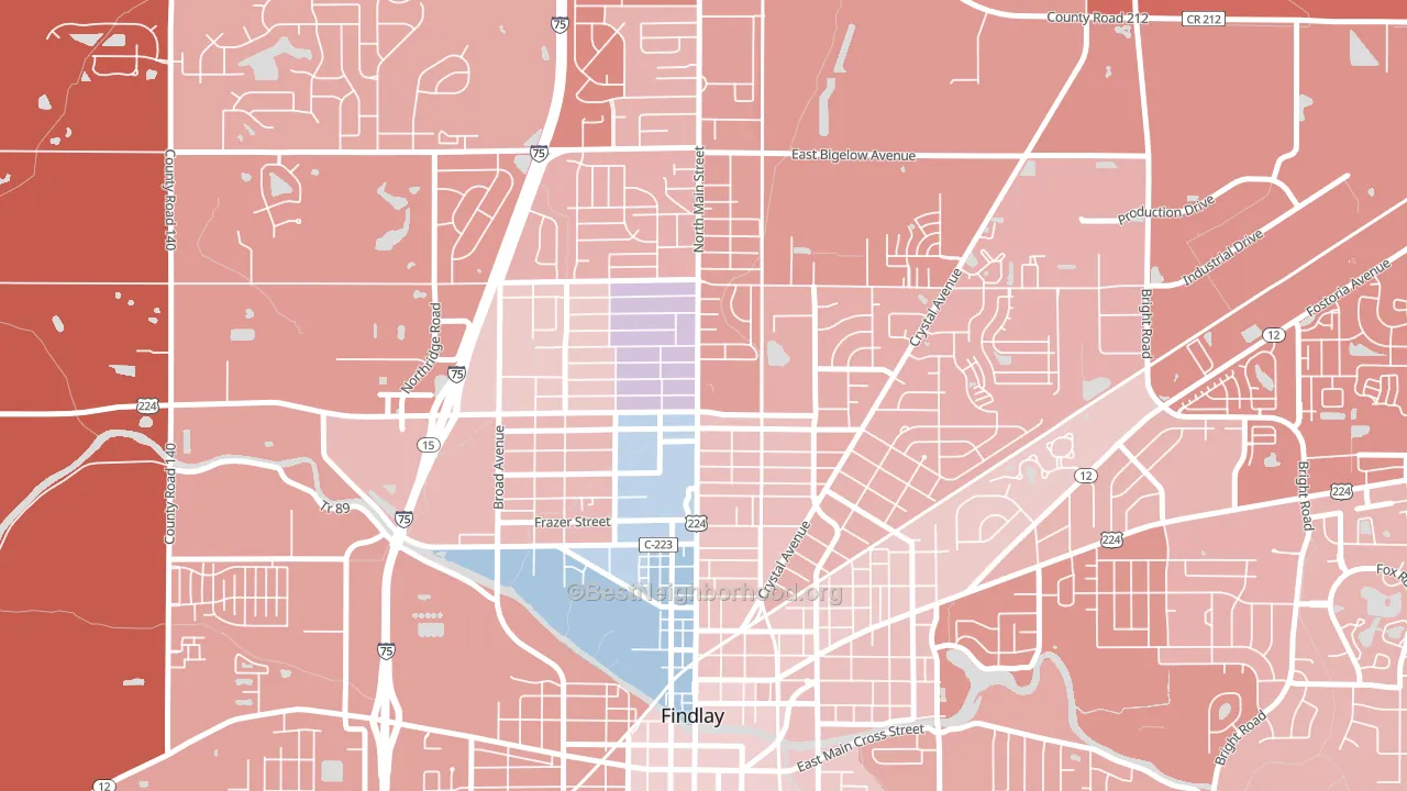 Brookside, Findlay, OH block-group political-lean map