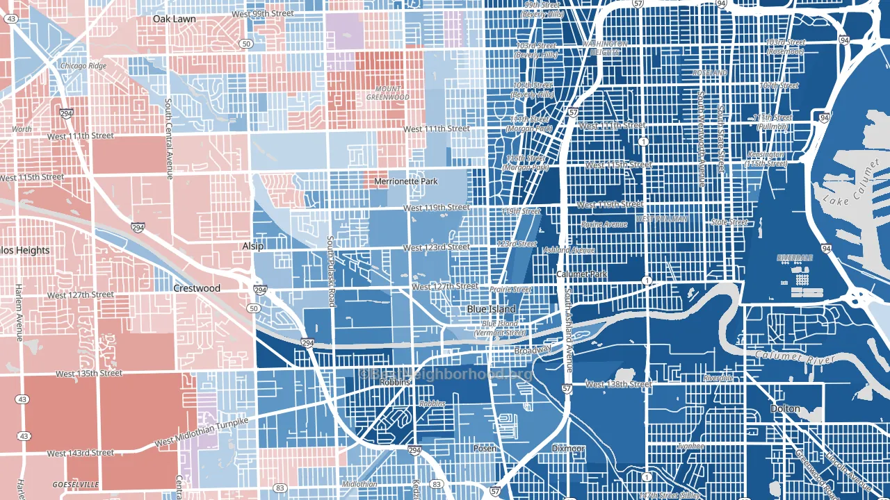 Brookside Glen, Chicago, IL block-group political-lean map