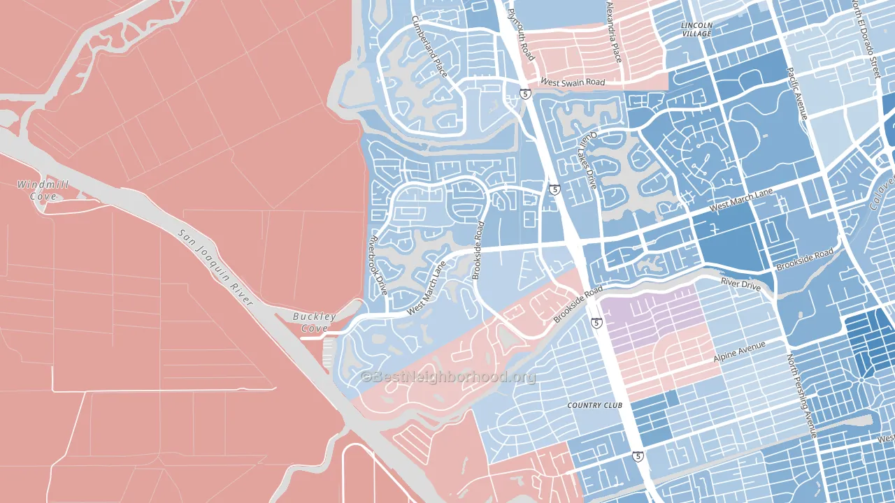 Brookside, Stockton, CA block-group political-lean map