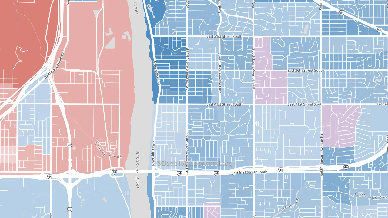 Brookside, Tulsa, OK block-group political-lean map