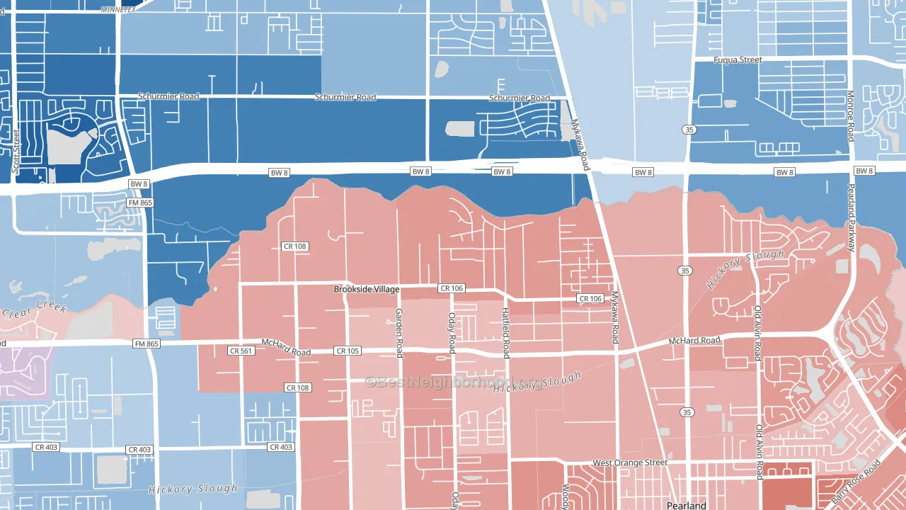 Brookside Village, TX block-group political-lean map