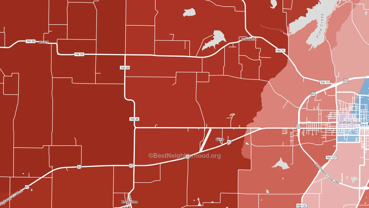 Brookston, TX block-group political-lean map