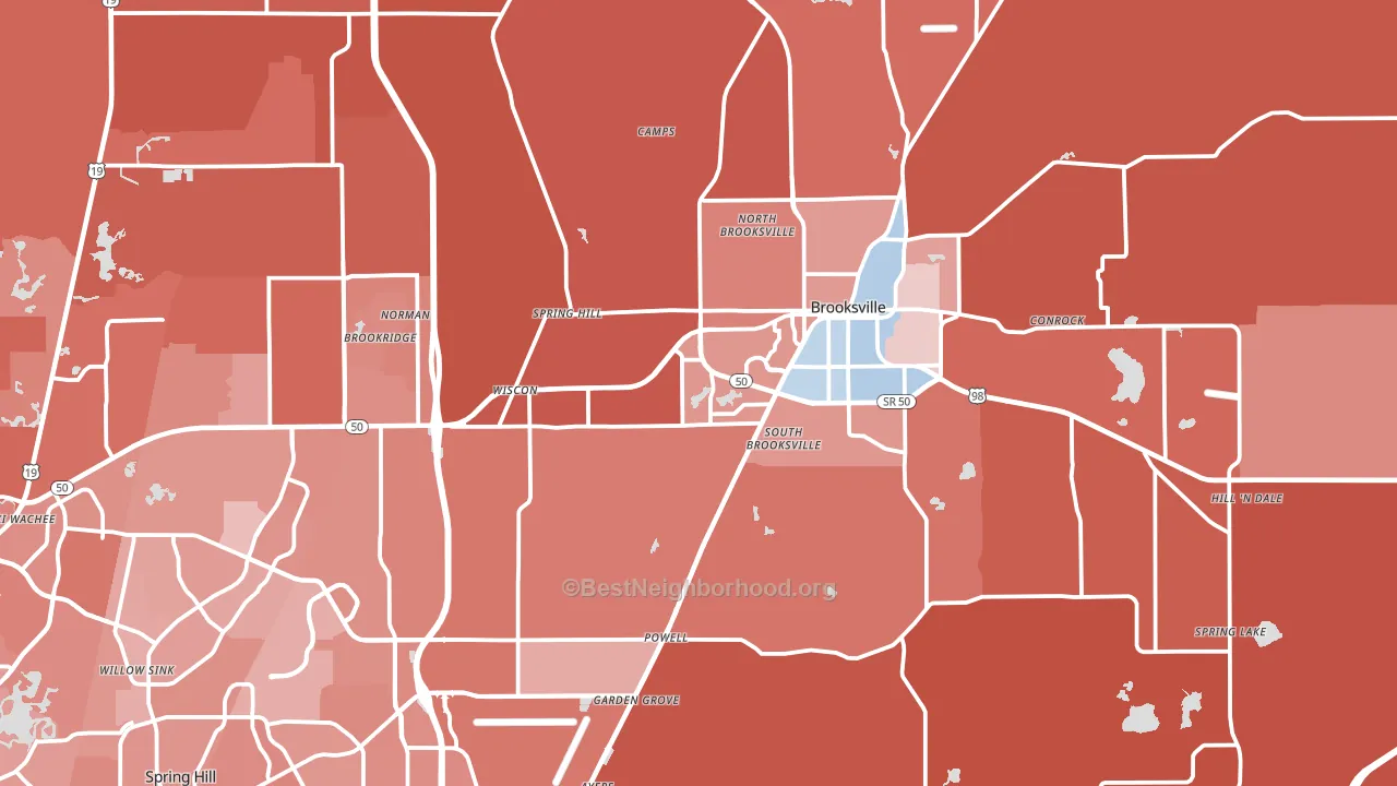 Brooksville, FL block-group political-lean map