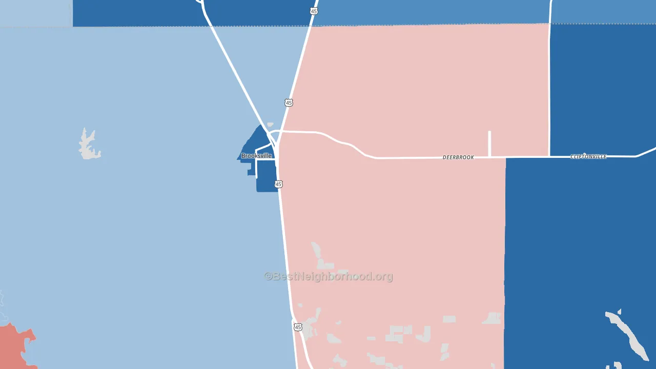 Brooksville, MS block-group political-lean map