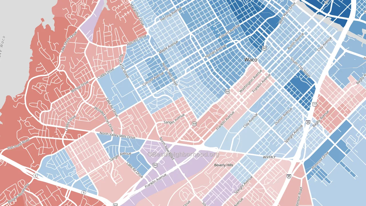 Brookview, Waco, TX block-group political-lean map
