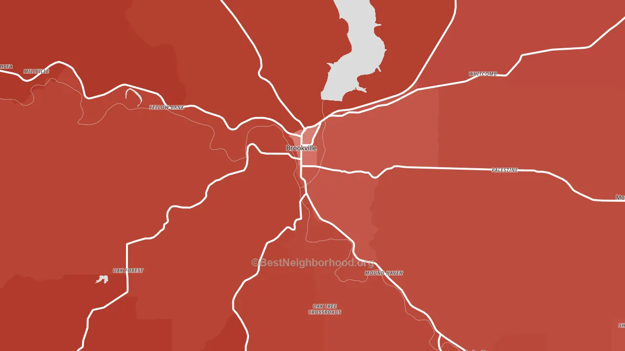 Brookville, IN block-group political-lean map