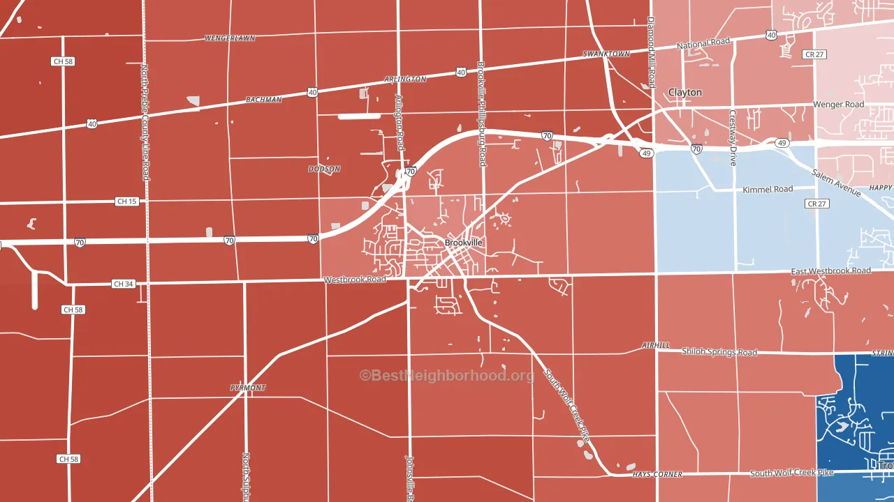 Brookville, OH block-group political-lean map