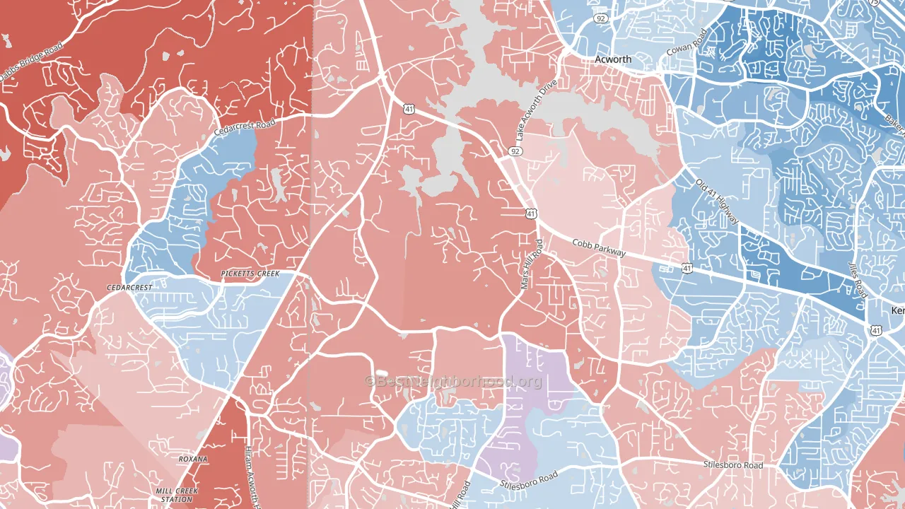 Brookwood, Acworth, GA block-group political-lean map