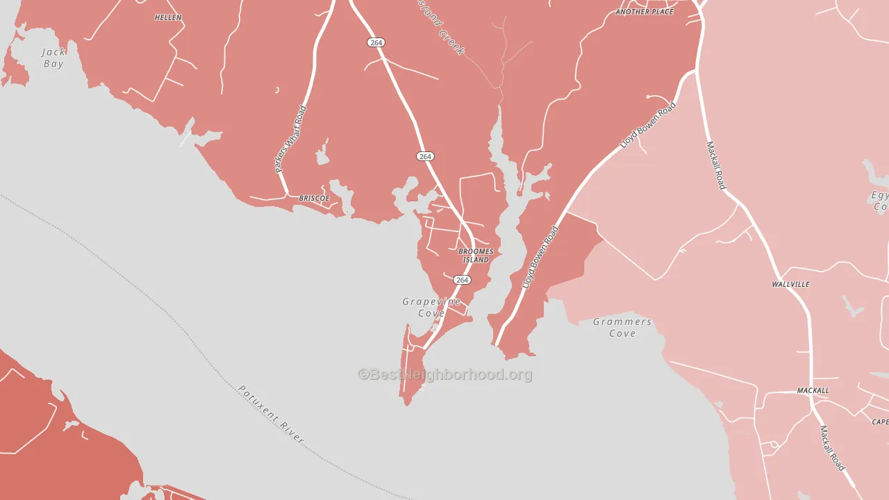 Broomes Island, MD block-group political-lean map
