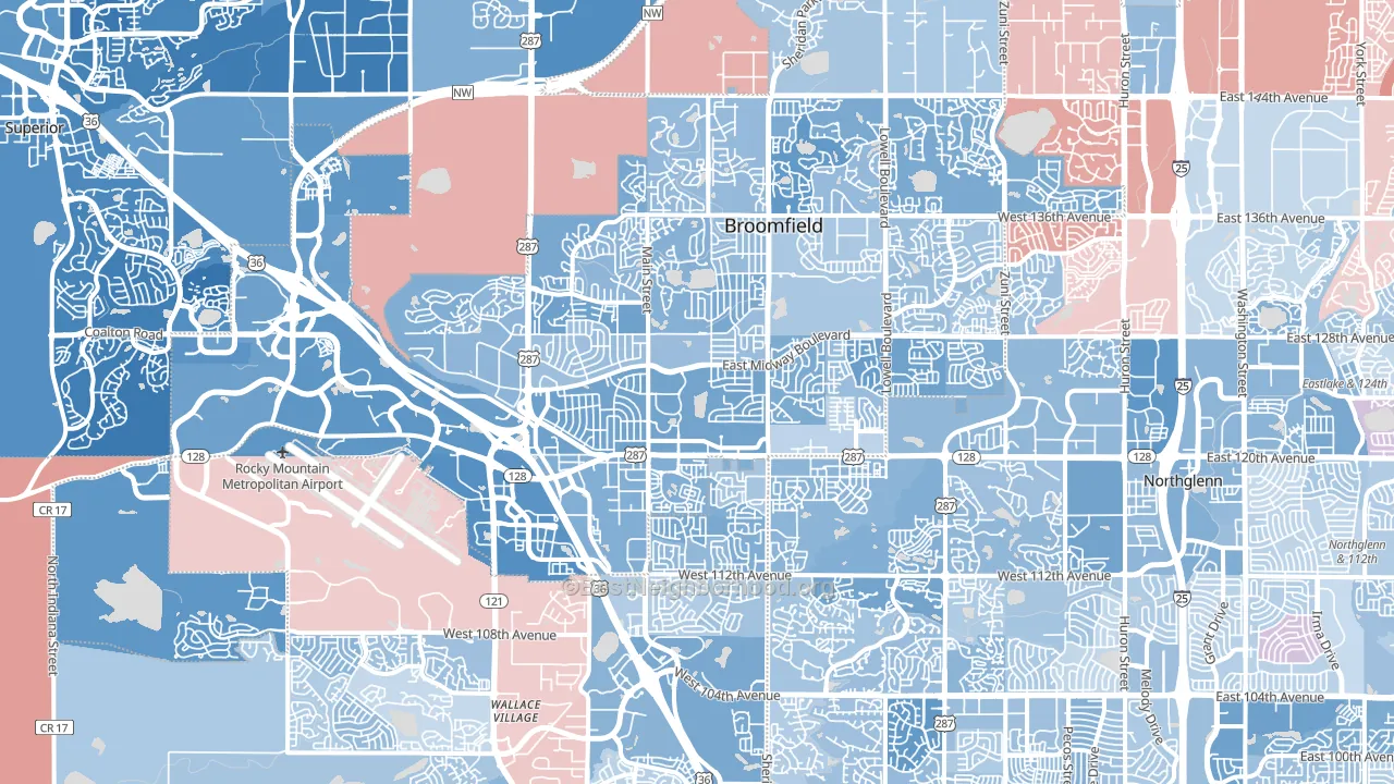 Broomfield, CO block-group political-lean map