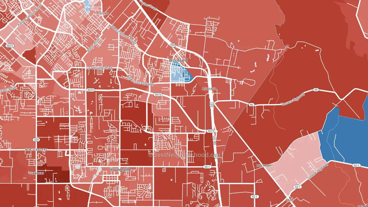 Broussard, LA block-group political-lean map